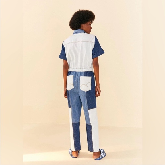 FARM Rio Blue Denim Overalls Patchwork Design - Picture 4 of 4